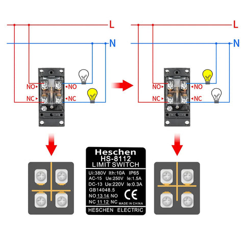 Wiring diagram for Workhorse Industrial Grade Limit Switch With Parallel Roller Plunger Enclosed 1NO 1NC Momentary 250VAC 10A