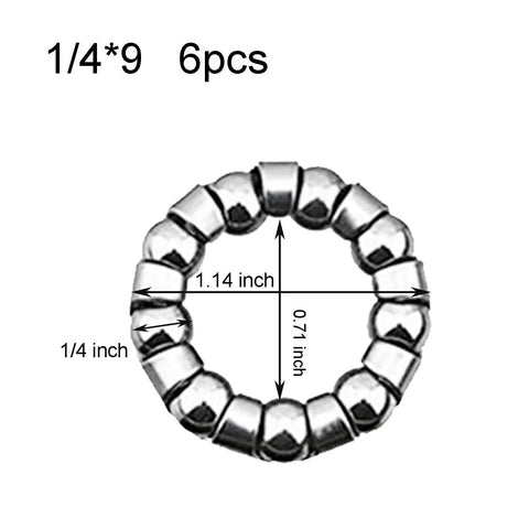 Six Piece Crank Bearing Set For Bicycle Cranks One Quarter Inch Ball Size Nine Balls Durable Replacement with measurements