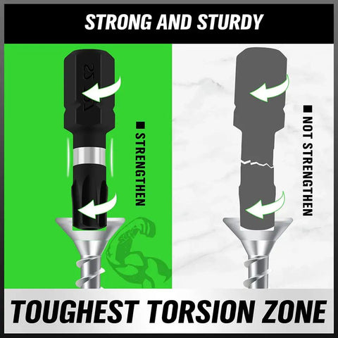 Comparison showing strong torsion zone in 20 Piece Tamper Resistant Torx Bit Set With One Quarter Inch Hex Shank in S2 Alloy Steel.