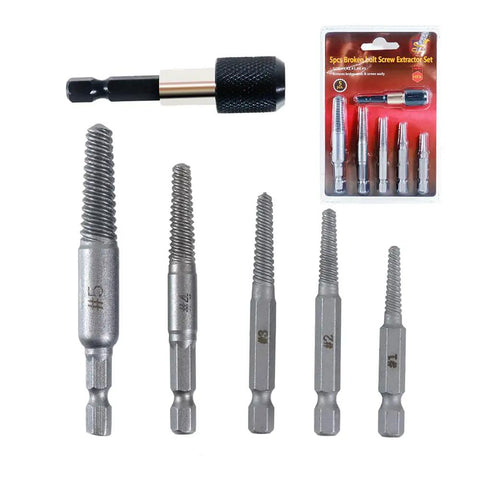 Six Piece Screw Extractor Kit With Easy Out Bolt Extractors And Left Hand Drill Bits In HSS Cobalt For Stripped Screws Bolts And Studs