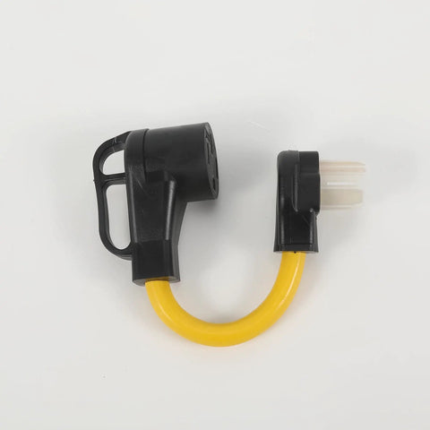 Nema 10-30P To 14-50R Level 2 Electric Vehicle Charger Adapter Cord 30A To 50A with yellow cord and black connectors.