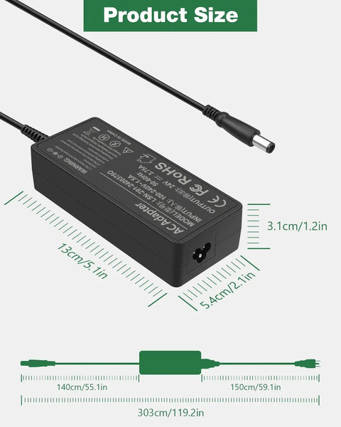 CPAP 24V DC Power Cord 90W Charger For AirSense 10 S10 CPAP Machine Replacement Cable With DC Barrel Connector next to size chart