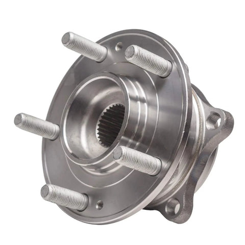 Front Wheel Hub And Bearing Assembly For Hyundai Santa Fe 2007 To 2014 Santa Fe XL And Sport Veracruz 2011 To 2012 Kia Sorento 2011 To 2015 5 Lug ISO TS16949 Certified Premium Quality Wheel Hub Bearing To Restore Smooth Ride, close-up view of metal hub with 5 lugs