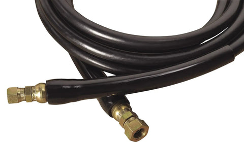 Flexible Nylon and Synthetic Rubber Cylinder Adhesive Hose, 12 Ft Long, 1 Case, coiled view showing connectors