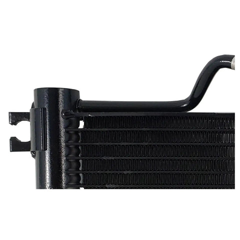 Upgrade Your Tacoma With This Rock Solid Transmission Oil Cooler For 2005 To 2011 Toyota Models Featuring 2.7L And 4.0L Engines black finned cooler close-up