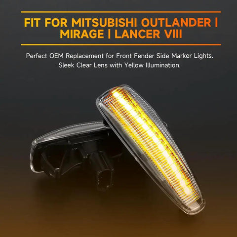 Mitsubishi Lancer VIII Front LED Side Marker Lights Pair With Clear Lens Yellow LED Turn Signals For 2008 To 2017 Models