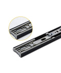 Heavy Duty Metal Soft Close Buffer Drawer Slides Two Pair, 18 inch length, showing end detail of concealed drawer hardware.