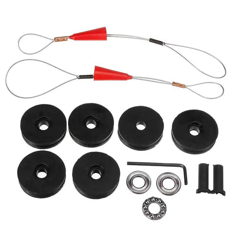 Heavy Duty Automatic Fish Tape Wire Threading Machine For Wall Wiring. Includes rubber discs, cables, and tools for electrical wiring.