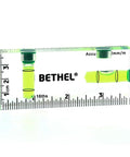 Nifty Tiny Handheld Magnetic Bubble Spirit Level With Clear Acrylic Measure Stick showing green bubble vials and clear ruler.
