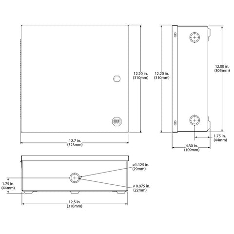 Heavy Duty Metal Protective Cabinet For Junction Boxes And Power Supplies, UL And cUL Type 1 Rated, 12 In By 12 In By 4 In diagrams