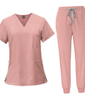 Pink Women Scrubs Set Nurse Uniform Workwear Top And Jogging Pants Easy Care Machine Washable For Spa Beauty Clinics Outfit L Size Durable Comfortable Fit Ideal For Nurses Caregivers And Spa Technicians