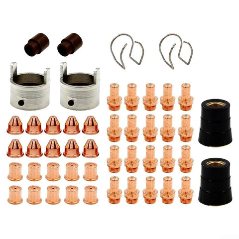 Versa Cut 60A Plasma Cutter Consumables Kit with 48 piece set showing electrodes PR0063, nozzles PD0088-12 and PD0019-12, swirl ring PE0007.