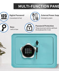 Electronic Keypad Money Drop Safe Box With Top Slot Deposit featuring digital keypad lock and keys, in blue
