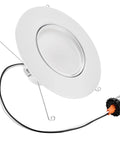 Big Time Brightness Rotatable Led Retrofit Downlight Gimbal with white finish and wiring for 5 and 6 inch ceiling cuts.