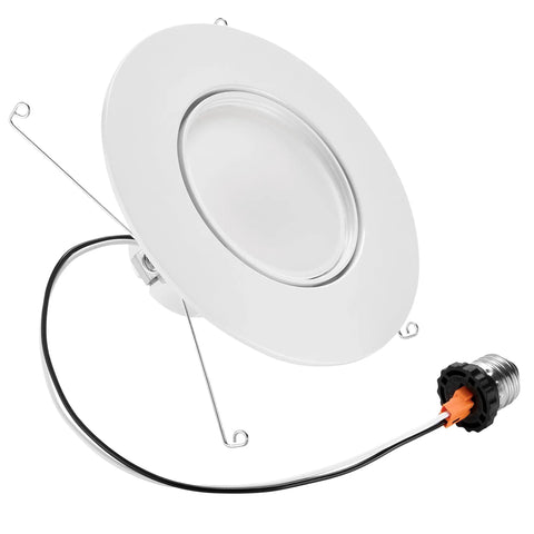 Big Time Brightness Rotatable Led Retrofit Downlight Gimbal with white finish and wiring for 5 and 6 inch ceiling cuts.