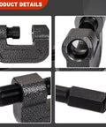 Close-up views of Beefy 10 Ton Brake Anchor Pin Press 16002 For Class 6-8 Semi Trucks, showing steel construction and components.