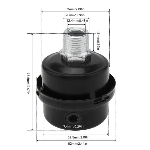 Black metal muffler with half inch threaded inlet for 2 Pack Portable Air Compressor Mufflers Kit With Half Inch Threaded Inlet Silencers