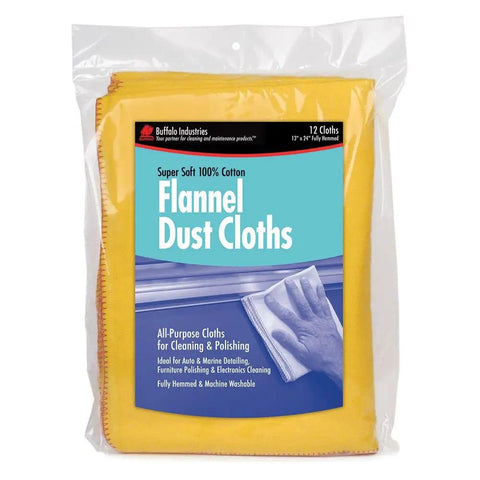 Yellow Flannel Dust Cloths 13 X 24 Inches, 100 Percent Cotton, Fully Hemmed, Pack Of 12, Won't Scratch Fine Surfaces, Bagged