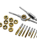 Top Notch 20-Piece Tap And Die Set With Alloy Steel M3 To M12 Metal Thread Drill Bits Plus Titanium Plated Screw Key For Auto Repair And Shop Work, assorted taps dies