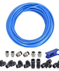 Blue PU Air Line Tubing Kit With One Quarter Inch OD And One Sixth Inch ID 39.4 Feet 12 Meters Includes 14 Fittings And Pipe Cutter