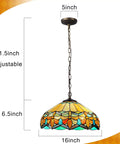 ARTZONE Antique Tiffany Pendant Light Fixture Stained Glass Hanging Lamp with adjustable height, diameter 16 inches, colorful stained glass design.
