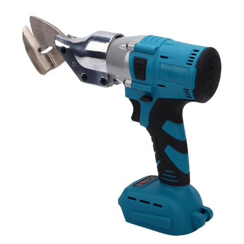 Brushless Electric Metal Shear With 360 Rotating Head And Variable Speed, blue cordless cutter for metal sheets.