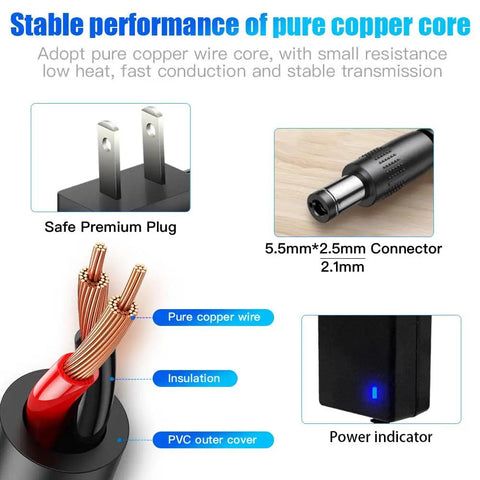 12V DC Power Supply Adapter 2.5A 30W from 100 to 240V AC to DC wall transformer with 5.5mm x 2.5mm or 2.1mm plug jacks