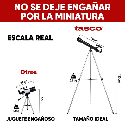 Comparison of 60cm refractor telescope on full-size tripod, labeled with height and weight for Beginner Friendly 600x50mm Refractor Telescope Kit For Stargazing Folks With Easy Setup 2x Barlow Lens 5x24 Finderscope Star Diagonal Full Size Aluminum Tripod All In One Starter Kit For Night Sky Exploration.