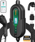 Portable Level 1 And Level 2 EV Charger With J1772 16A, Dual Voltage 120V 240V, 25 Ft Cable, Easy App Schedule Charge