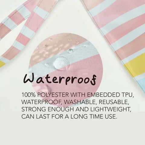 Waterproof Wet Dry Bag Large Travel Organizer Zip Pouch For Swimsuits Diapers Toiletries And Makeup Hangable Handle Design Ideal Beach Gym Day Trip Storage For Women And Teens, showing waterproof material close-up with raindrop effect.