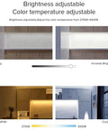 Brightness and color temperature adjustable lighting display showing dimming and color range from warm to cool white.