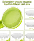 Close-up of 14 Pcs Seed Dispenser Set for Garden Hand Planter and Seeder Tool with different outlet settings for seed sizes.