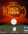 Lit Neon Signs For Wall Decor Large LED Neon Light Sign For Bedroom Party Office Hotel Pub Cafe Room Decor Bar Art Decor Man Cave Night Light Gift For Home Use, displaying 'Check Engine' design in vivid orange with power options.