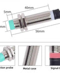 Diagram showing 2 Pack Inductive Proximity Sensor With 4mm Sensing Range NPN Normally Open DC12 36V For Industrial Automation.