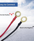 Close-up of 10ft Heavy Duty LED Light Bar Wiring Harness Kit With 12AWG Power Relay, showing red and black terminal connectors.