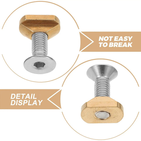 Close-up of M6 Brass T Nut Screw Set For Hydrofoil Mounting And Wing Foil Board Track Hardware with detail view.