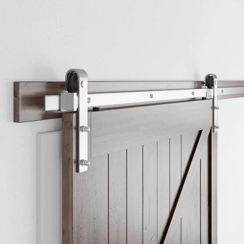 8 Feet Brushed Nickel Barn Door Hardware Kit For 42 To 48 Inch Wide Panels Heavy Duty Sliding Track With Smooth Quiet Operation installed
