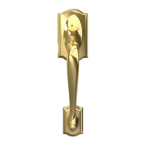 Camelot Lower Half Handleset With Accent Lever And Interior Trim In Bright Brass Left Hand Door Fits 1 3 8 Inch Doors Slick Easy Install