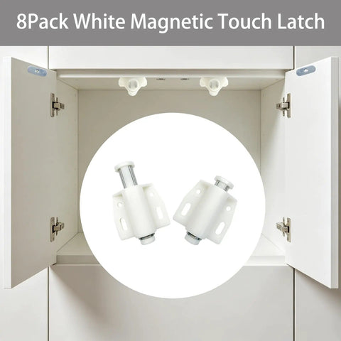 8 Pack White Magnetic Push To Open Cabinet Latches Kit With 8 Strike Plates And 40 Fixing Screws Easy Install Hardware