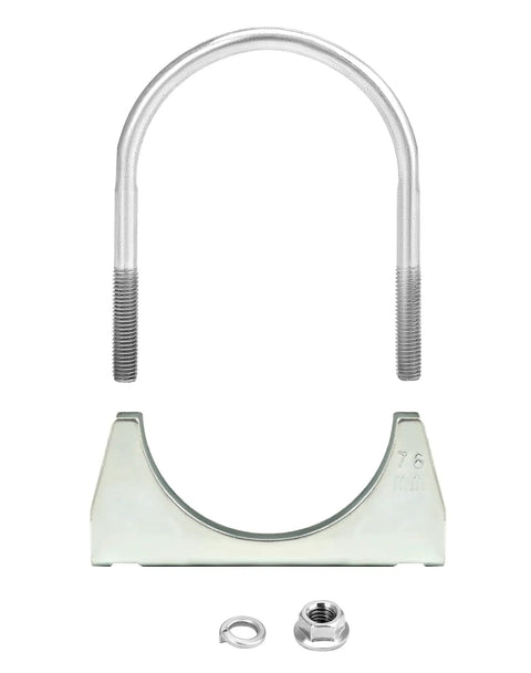 U Bolt Muffler Tip Exhaust Hook Set For DIYers, 3 Inch OD Steel Exhaust Pipe Clamp, Weld Free Design, Galvanized Finish