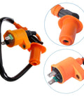 GY6 Ignition Coil Kit With 6 Pin AC CDI Box And 3 Electrode Spark Plugs For 50cc To 150cc Mopeds Scooters ATVs Go Karts, close-up view