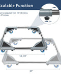 Adjustable Mobile Roller Stands For Mini Fridge And Washing Machine Telescopic Universal Base Dolly with scalable function from 18-1/2 to 27 inches.