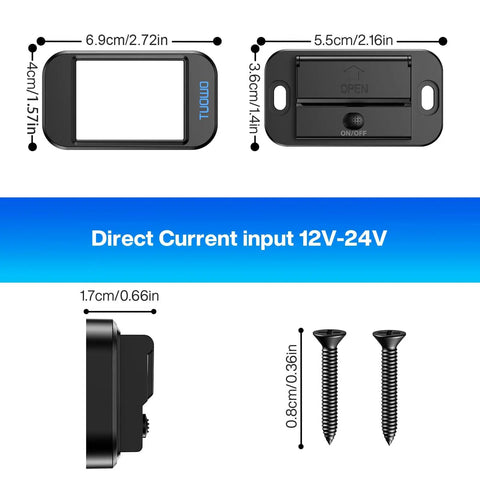 Road Warrior Ready Dual Fast Charging 12 Volt Usb Outlet Panel 4 Pack dimensions showing 12V-24V input for surface mounted vehicles.