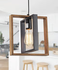 Dope Matte Black And Solid Wood Kitchen Island Pendant Light hanging in modern kitchen environment.
