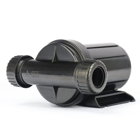 Side view of Powerhouse 2600 GPH Submersible Pond Pump for outdoor inline use that rocks fountains and waterfalls, black design.