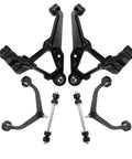 Roll Smooth Heavy Duty Front Suspension Kit For Chevy Silverado 2500 HD 2011 To 2019 Six Piece Control Arms Ball Joints And Sway Bar End Links, top view of control arms and sway bar end links.