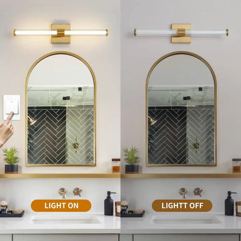 Golden Vanity Light Fixture Over Mirror 360 Degree LED Bath Bar 22 Inch Dimmable 4000K Full Lighting With Glass Accent for bathroom