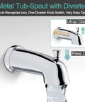 Chrome metal tub-spout with easy-to-operate diverter from the 8 Spray Bathtub And Shower Faucet Combo With Dual Shower Heads And Slick Magnetic Handheld 2 In 1 Tub And Shower Trim Kit Chrome Finish Valve Included Easy Upgrade For Modern Bathrooms.