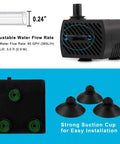 2 Pack Tiny But Mighty Submersible Water Pump 95 GPH 5W with adjustable flow rate and strong suction cups