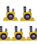 Five Pack 1/8 Inch Pneumatic Air Turbine Vibrators, high speed, durable aluminum body with hopper and muffler in yellow finish
